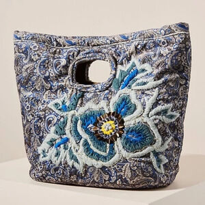 Anthropologie Beth Embroidered Velvet  Clutch Tote